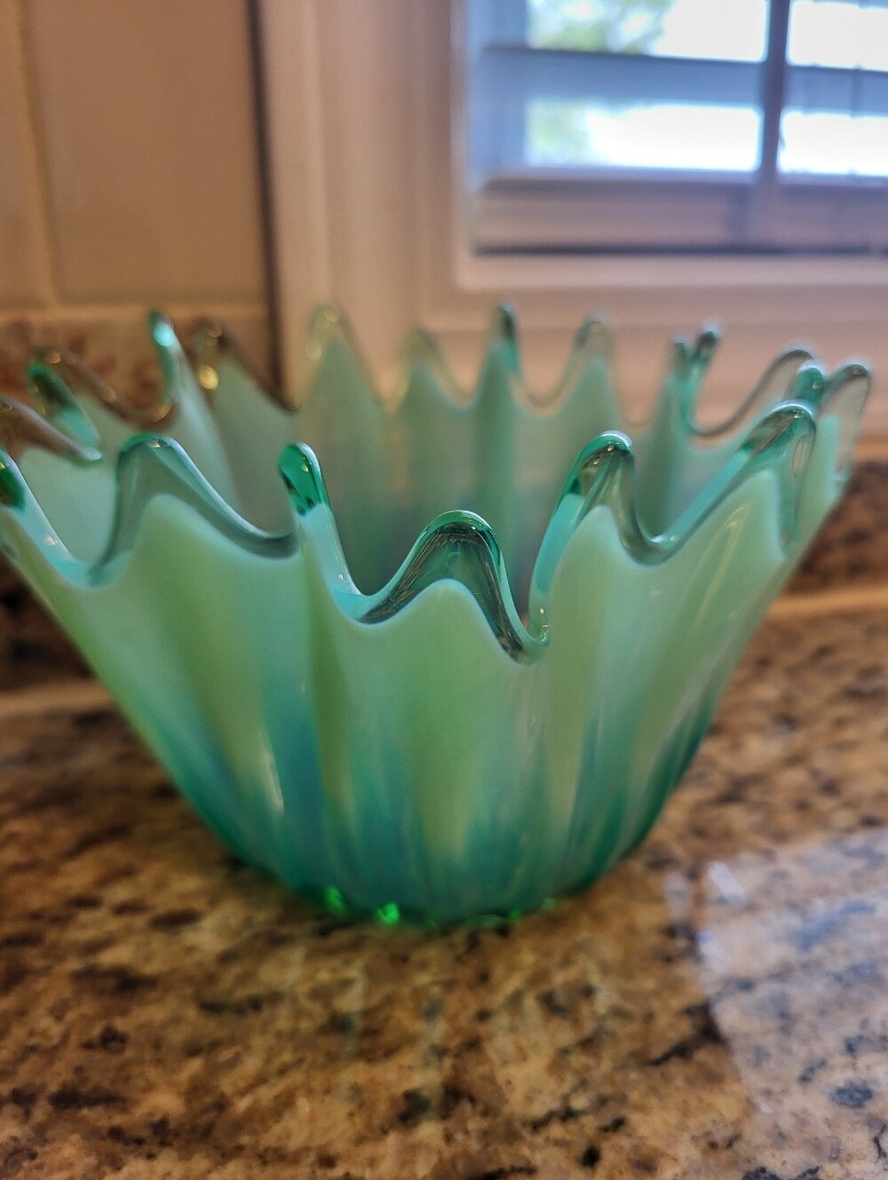 Heirloom Fostoria Opalescent Green 4.25 x 6 In Hankerchief Glass  Art Bowl